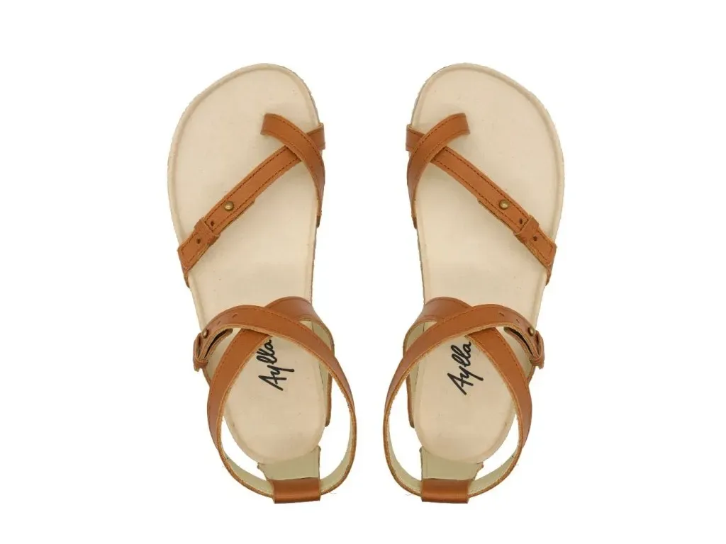 Aylla SULLA Barfußsandale in Sand – Seitenansicht rechts, Leder, flache Korksohle“