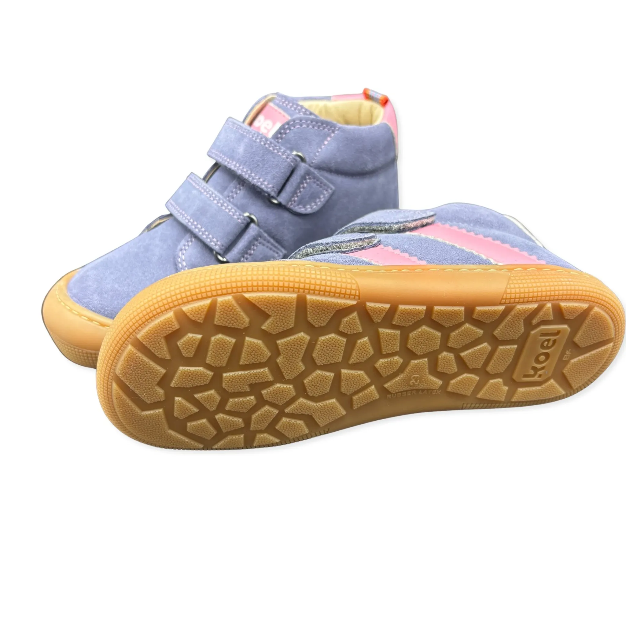 KOEL David Suede Lavendel Barfußschuhe Mädchen aus Veloursleder mit Klett für Kita Alltag Schule