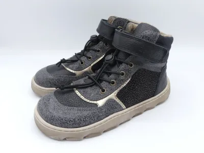 develab | High Cut Sneaker warm | black fantasy Develab Black Fantasy Barfußschuhe Mädchen schwarz mit Schimmer und Wollfleece