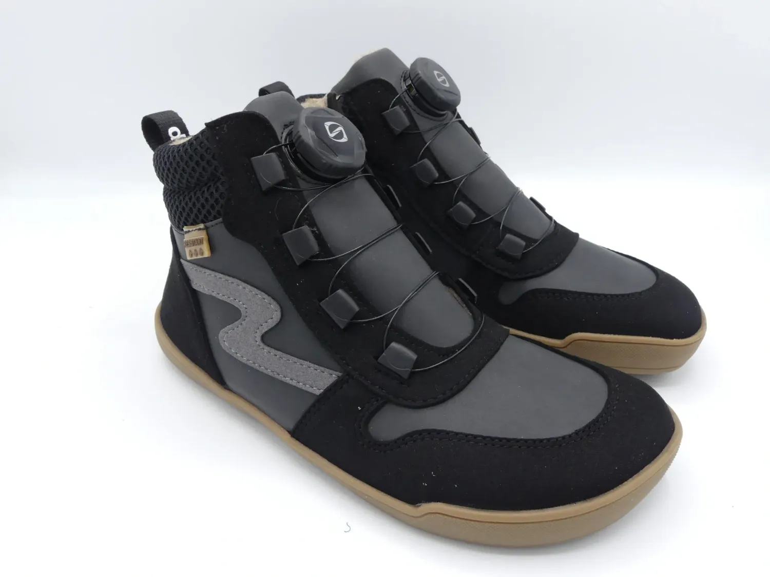 Develab Black Combi Suede Barfußschuhe Jungen mit TEX-Membran und Drehverschluss