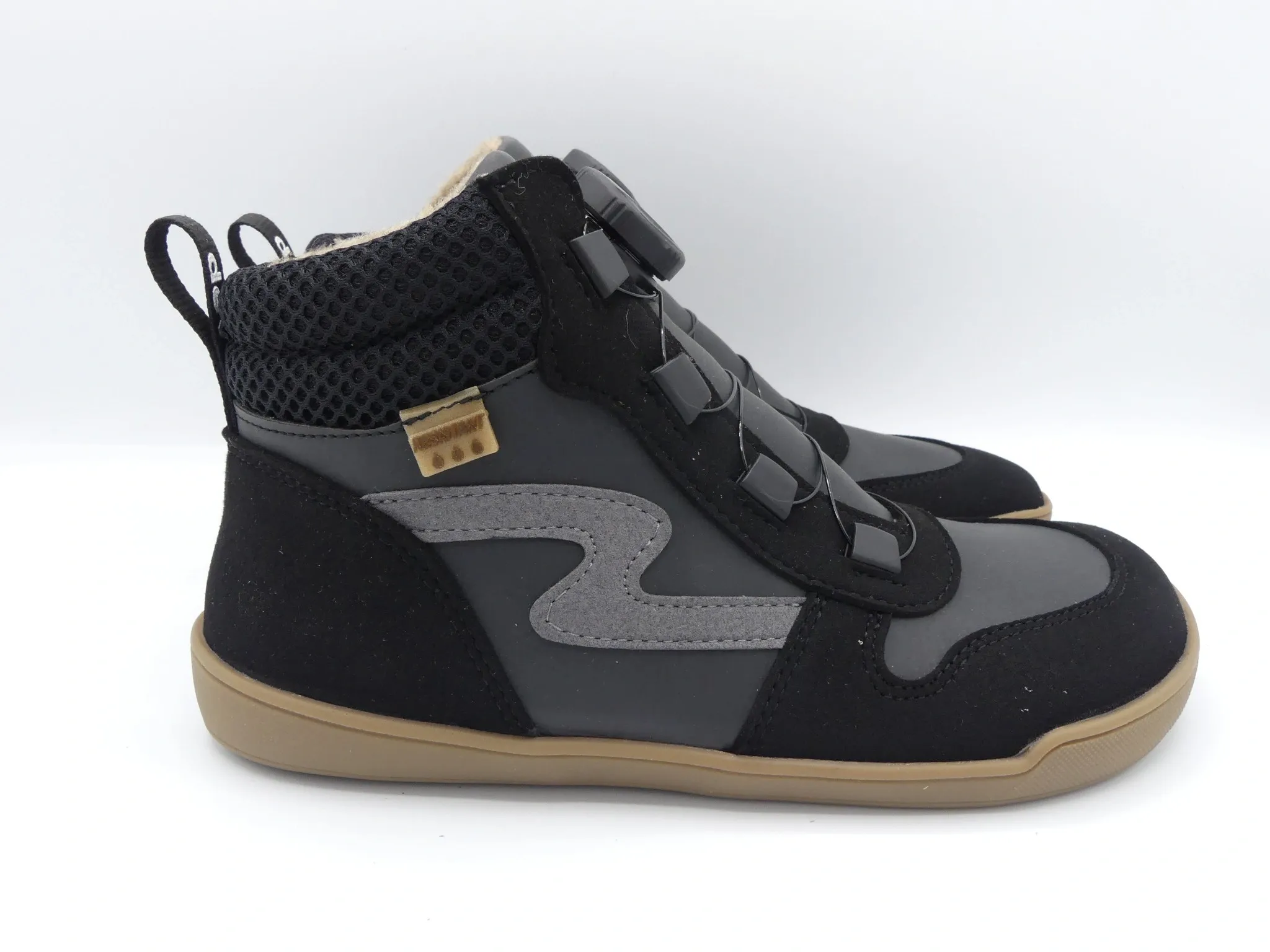 Develab Black Combi Suede Barfußschuhe Jungen mit TEX-Membran und Drehverschluss