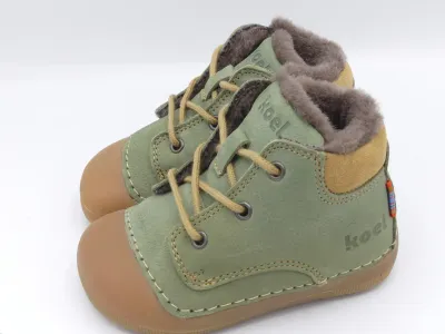 KOEL Baby Ava Olive – Paar Lauflernschuhe aus Leder mit Fellfutter