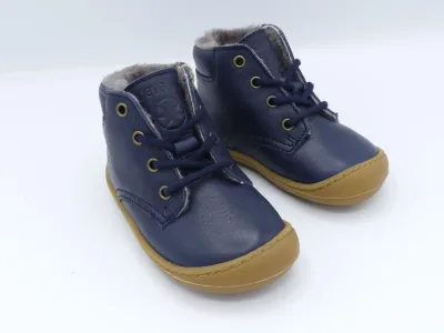 Develab Navy warme Lauflernschuhe für Jungen aus Leder mit Wollfutter und Schnürung für erste Schritte