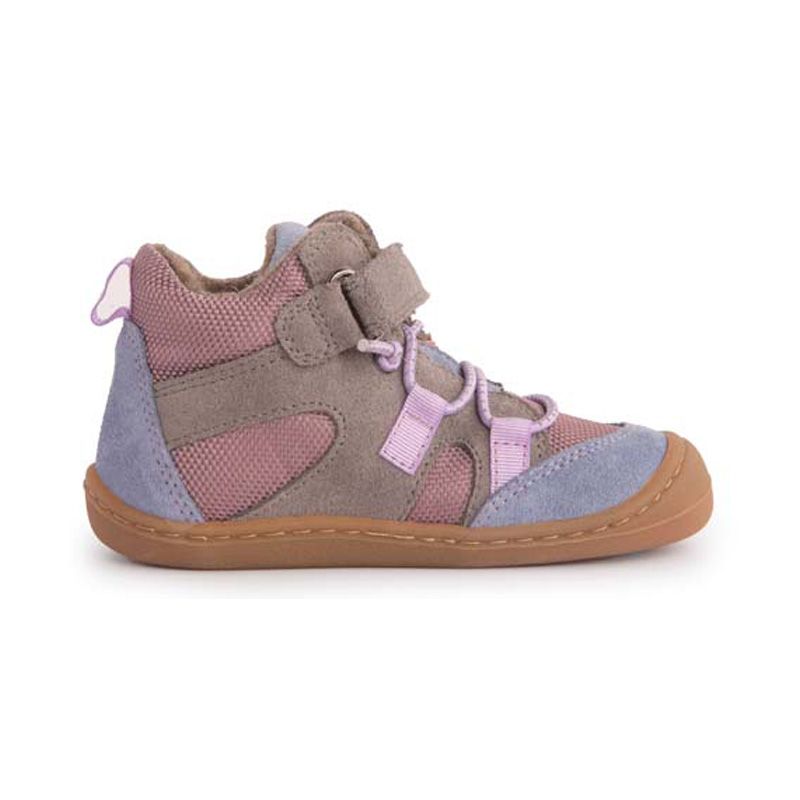 KOEL Beau MidCut Lavender – Kinder Barfußschuh seitlich außen mit Wollfutter, Tex-Membran und Korkid-So