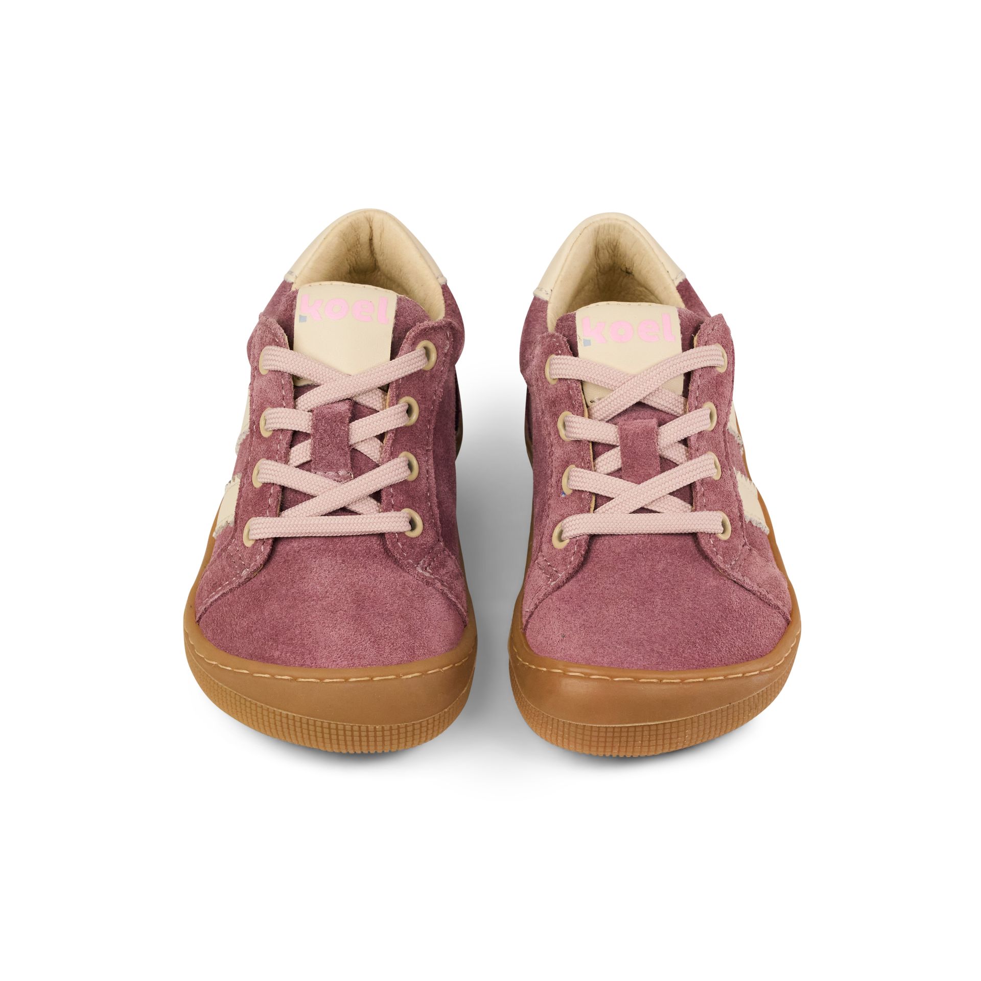 KOEL Dallas Barfußschuhe für Kinder in Altrosa aus Veloursleder mit breiter Zehenbox und flexibler Laufsohle