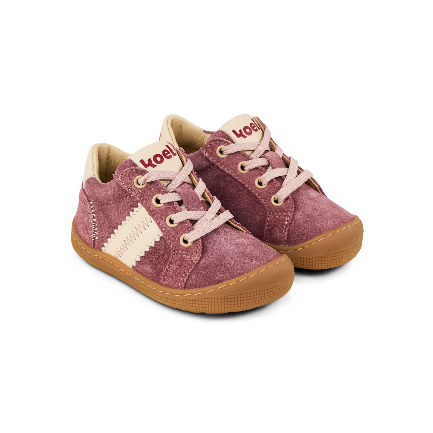 KOEL Dallas Barfußschuhe für Kinder in Altrosa aus Veloursleder mit breiter Zehenbox und flexibler Laufsohle