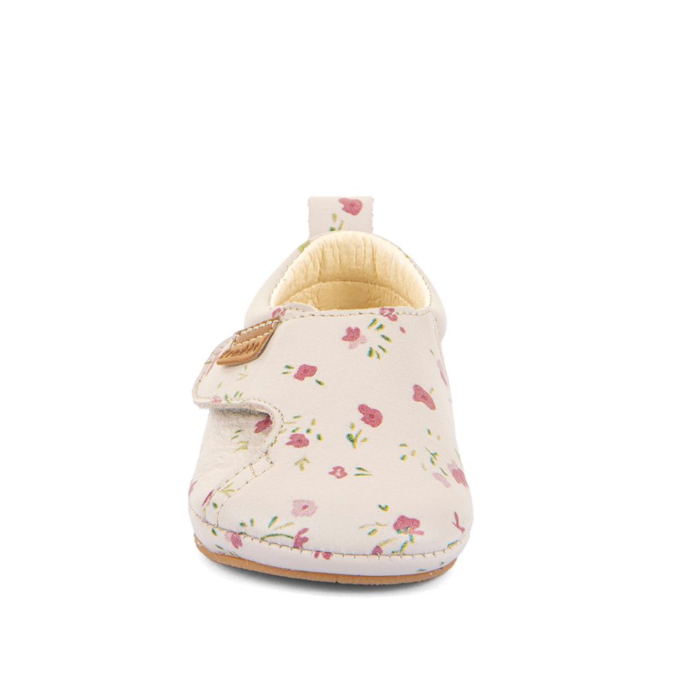 Froddo Prewalker Barfuß-Krabbelschuhe Leder Offwhite Blumen – Kita-Hausschuh (NEW LINE)