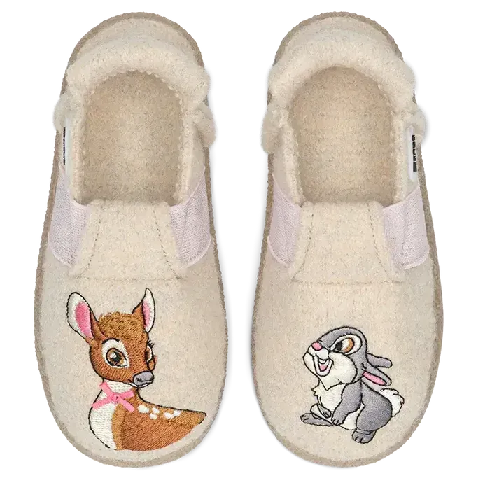 Nanga Bambi 2.0 Hausschuhe aus Schurwolle mit Reh- und Hasenmotiv von oben