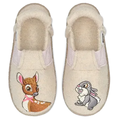 Nanga Bambi 2.0 Hausschuh Schurwolle Natur – Reh & Hase Nanga Bambi 2.0 Hausschuhe aus Schurwolle mit Reh- und Hasenmotiv von oben