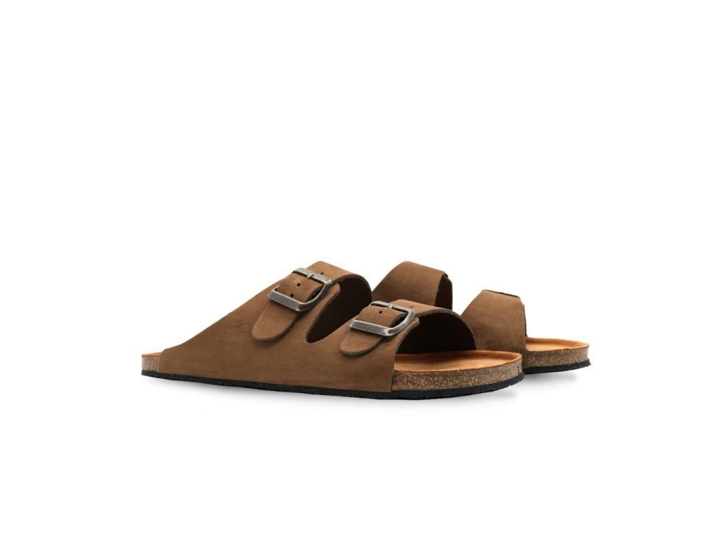 Aylla Thak Kids Barfuß-Pantoffel Braun aus Leder – Kinder-Slipper mit zwei verstellbaren Schnallen, flexible Sohle