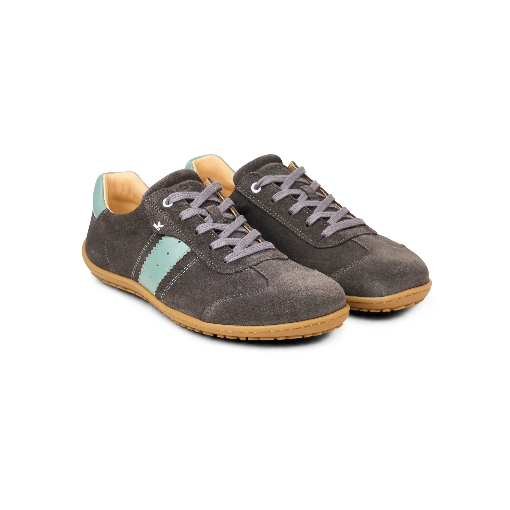 KOEL Ilo Barfußsneaker Herren grau mit hellblauen Details – flexibler Leder Barfußschuh mit natürlicher Gummisohle