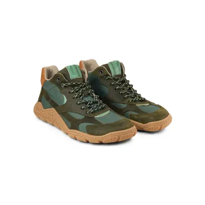 KOEL Ronald Barfußschuh Olive Vorderansicht – breite Zehenbox und flexible Outdoor-Sohle