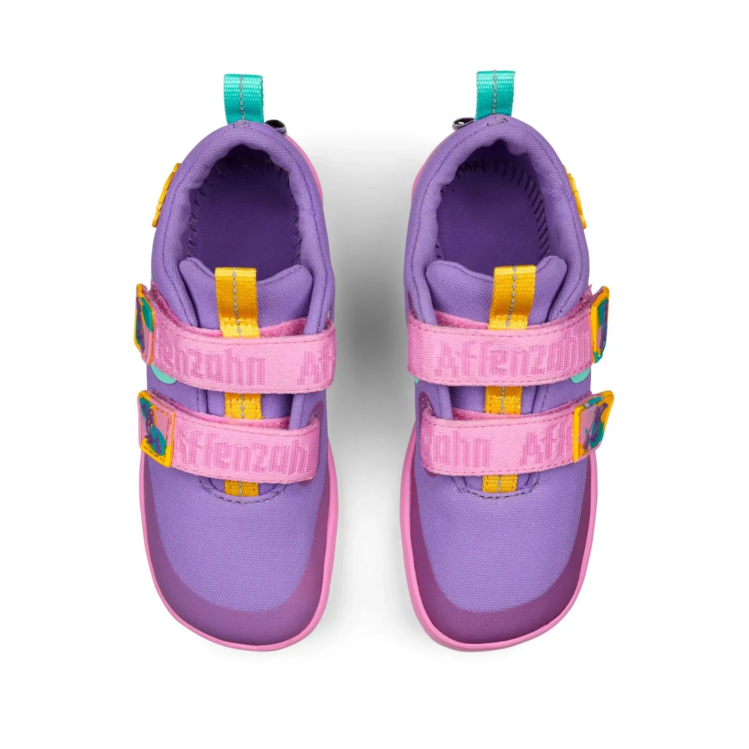 Affenzahn Sneaker Cotton Lucky Creative Toucan in Lavender von oben mit zwei Klettverschlüssen und breiter Zehenbox