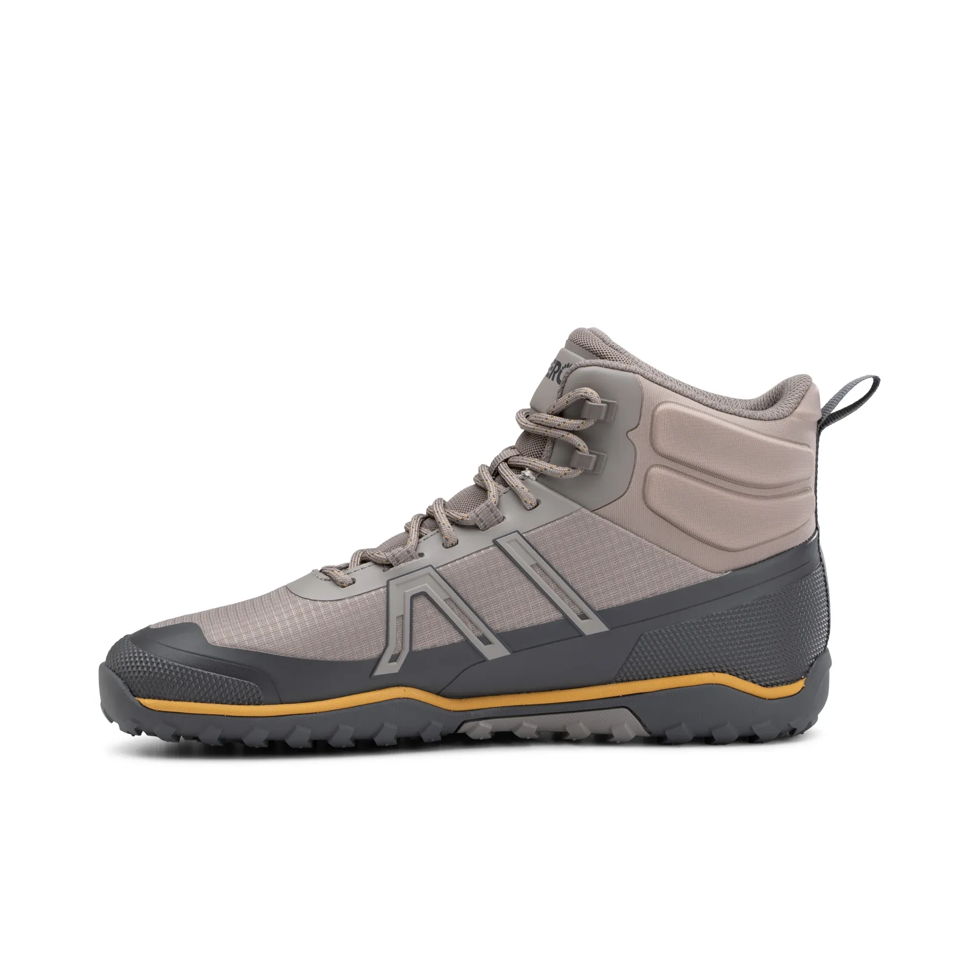 XERO Scrambler Trail MID WP Herren – wasserdichte Barfuß-Wanderschuhe in Driftwood / Asphalt