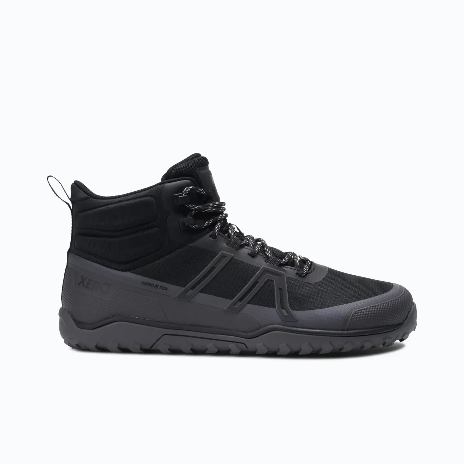XERO Scrambler Trail MID WP | Herren | Black / Asphalt XERO Scrambler Trail MID WP Herren Schwarz – wasserdichte Barfuß-Wanderschuhe für Outdoor und Wandern