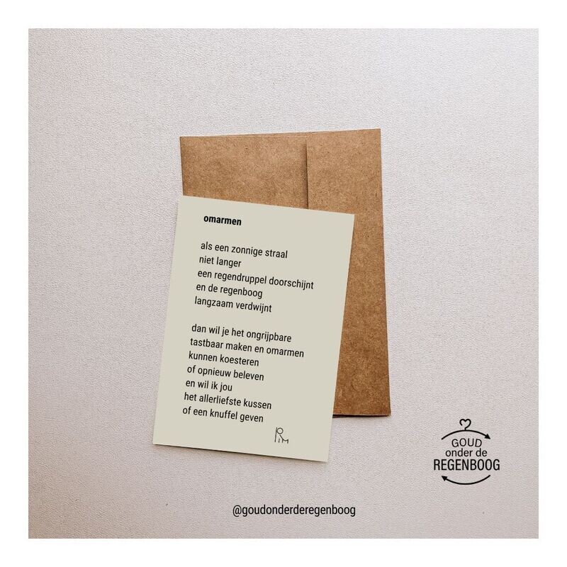 Kaart  met gedicht  "Omarmen"