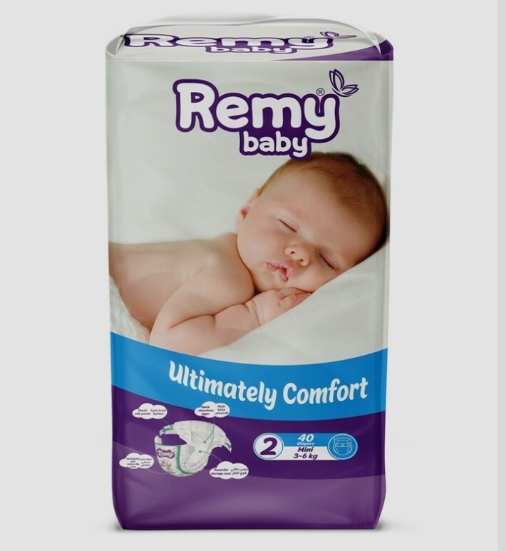 حفاظات ريمي بيبي رقم 2الباله 5كيس الكيس 40 حفاضه 200حفاضه الباله الوزن من 3 كيلو الى6كيلو