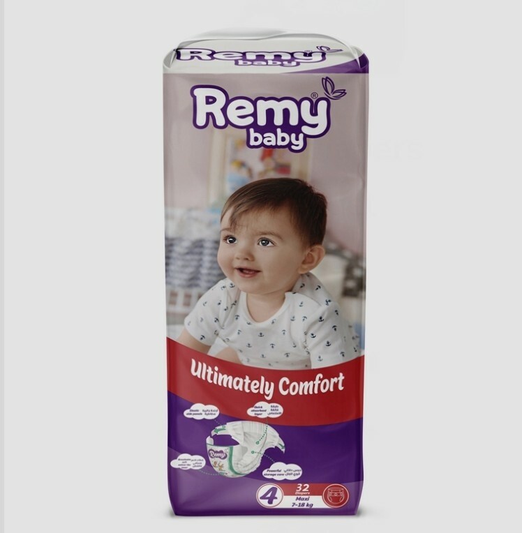 حفاظات ريمي بيبي رقم 4الباله 5كيس الكيس 32حفاضه 160حفاضه الباله الوزن 7كيلو الى 14