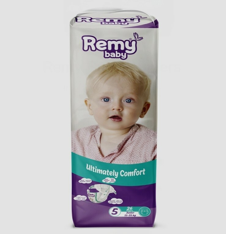 حفاظات ريمي بيبي رقم 5الباله 5كيس الكيس 26حفاضه 130حفاضه الباله الوزن من 11كيلو الى 18كيلو