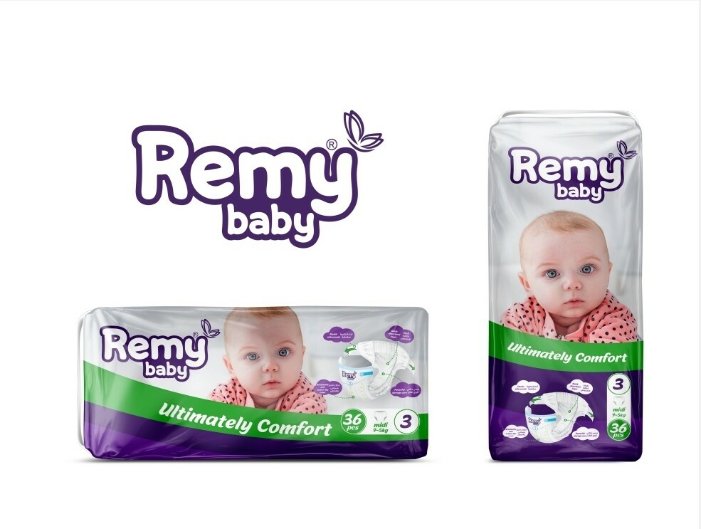 حفاظات ريمي بيبي رقم3الباله 5كيس الكيس 36 حفاضه 180حفاضه الباله الوزن من 5كيلو الى 9كيلو