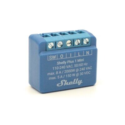 Shelly Plus 1 Mini - 8A ohjelmoitava potentiaalivapaa Wifi-/Bluetooth -rele rasiaan