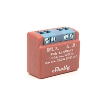 Shelly Plus 1 PM Mini - 8A ohjelmoitava ja energiaa mittaava Wifi-/Bluetooth -rele rasiaan