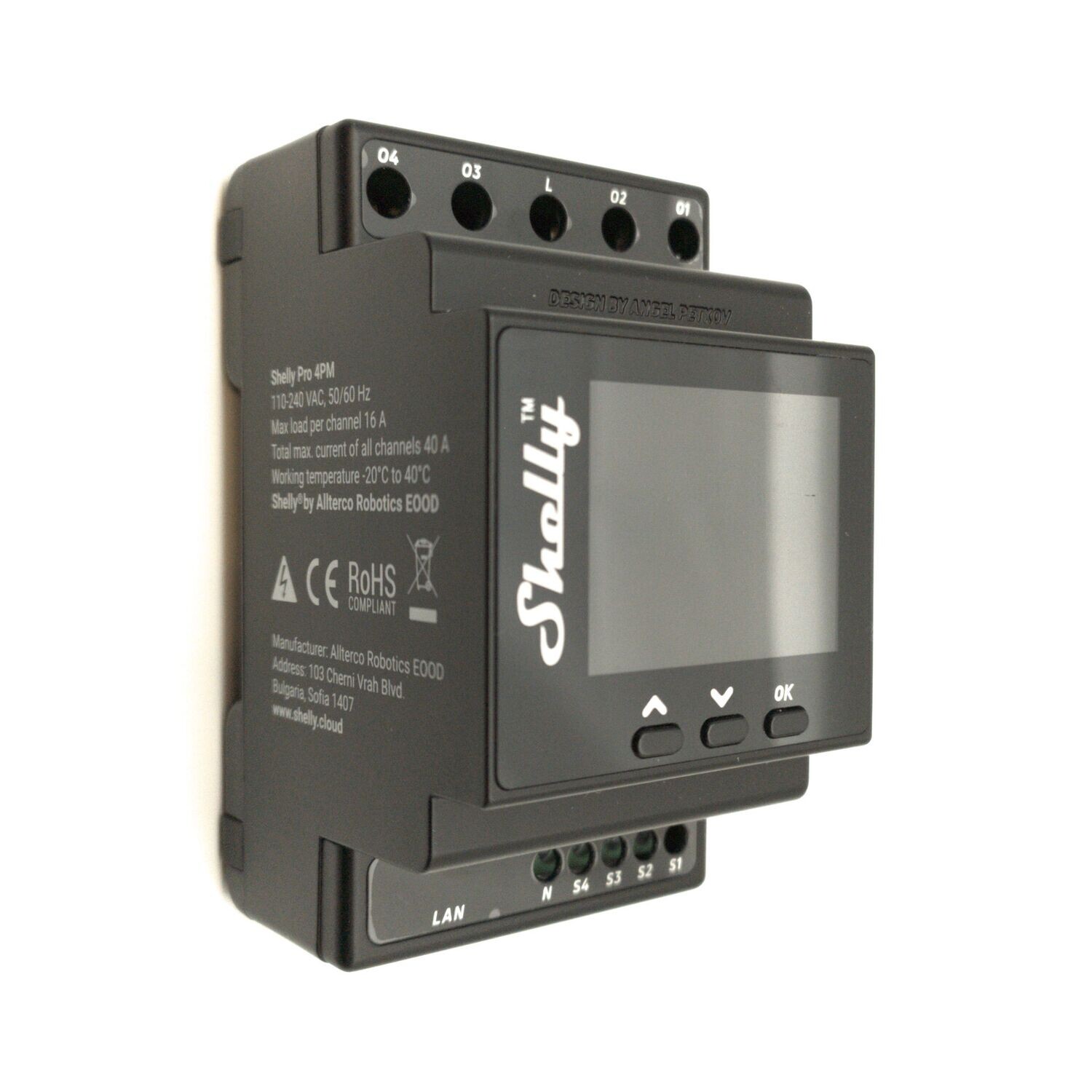 Shelly Pro 4 PM V2 - 4x16A (40A) mittaava & ohjelmoitava WiFi / Ethernet-rele DIN-kiskoon