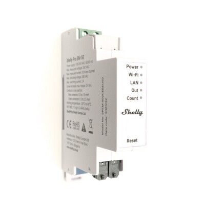 Shelly Pro EM - 2x50A ohjelmoitava WiFi / Ethernet -energiamittari kontaktoriohjauksella DIN-kiskoon
