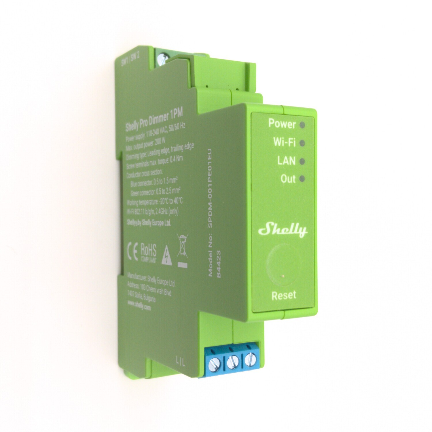 Shelly Pro Dimmer 1PM - 200W ohjelmoitava ja energiaa mittaava WiFi / Ethernet-himmennin DIN-kiskoon