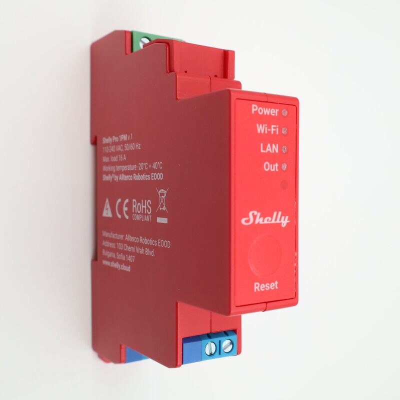 Shelly Pro 1 PM V1 - 16A energiaa mittaava &amp; ohjelmoitava WiFi / Ethernet-rele DIN-kiskoon