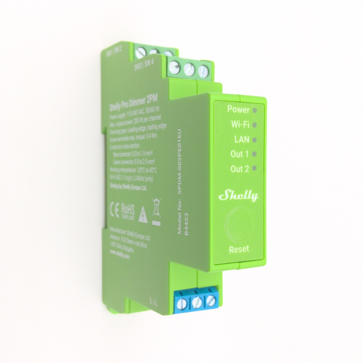 Shelly Pro Dimmer 2PM 2 X 200W Ohjelmoitava Ja Energiaa Mittaava WiFi 