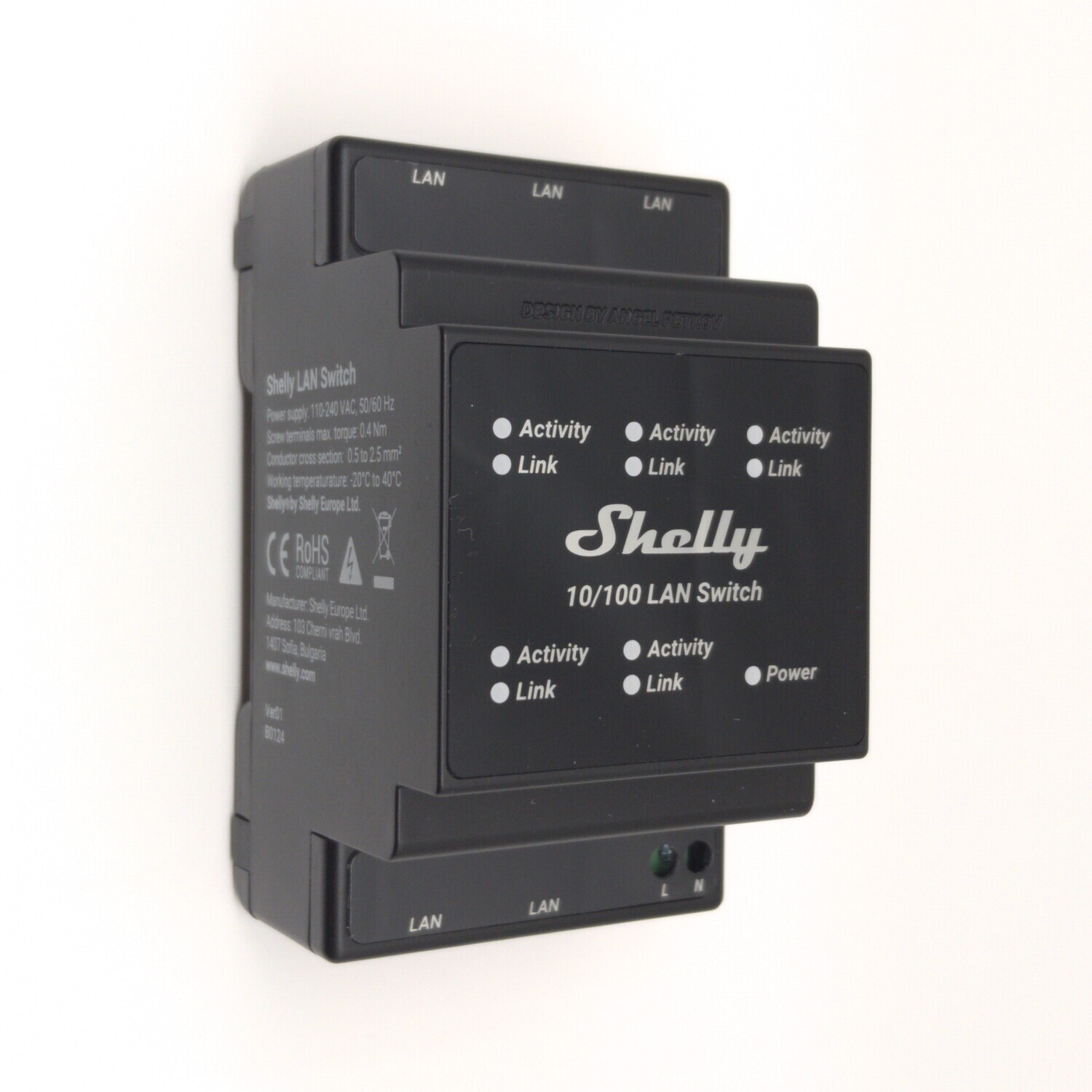 Shelly LAN Switch - 5 x 100/10mbps Ethernet-kytkin DIN-kiskoon