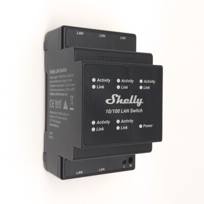 Shelly LAN Switch - 5 x 100/10mbps Ethernet-kytkin DIN-kiskoon