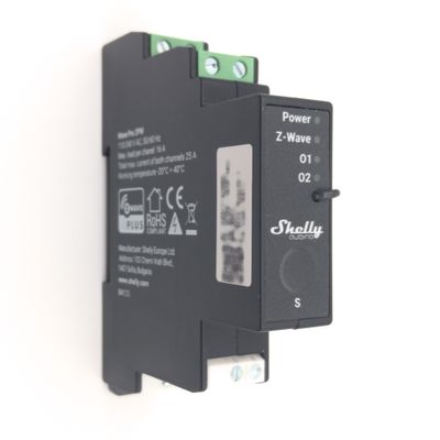 Shelly Wave Pro 2 PM- 2x16A (25A) kulutusta mittaava Z-Wave -rele DIN-kiskoon