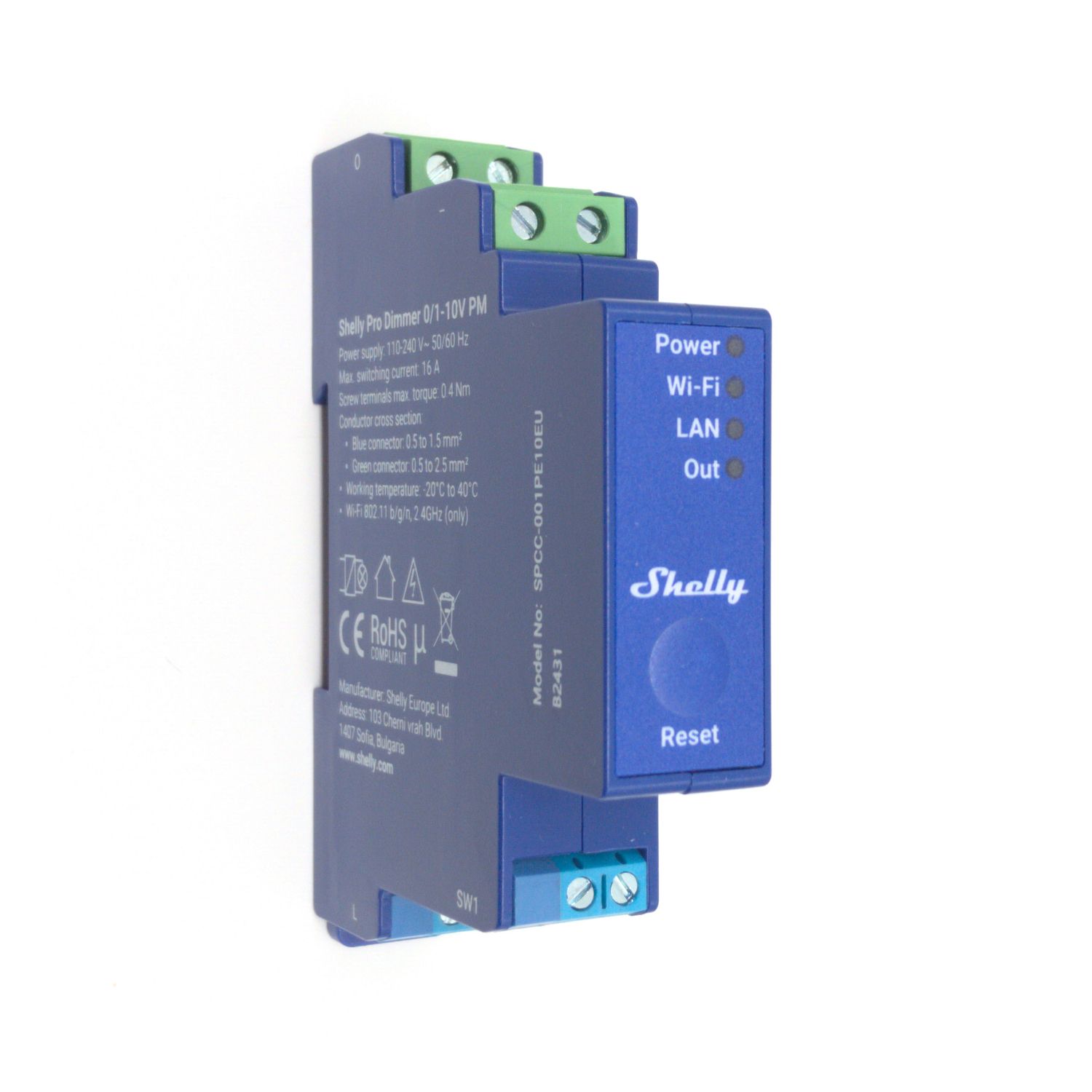 Shelly Pro Dimmer 0/1-10V PM - ohjelmoitava ja tehoa mittaava WiFi / Ethernet-ohjain 0/1-10V laitteille DIN-kiskoon