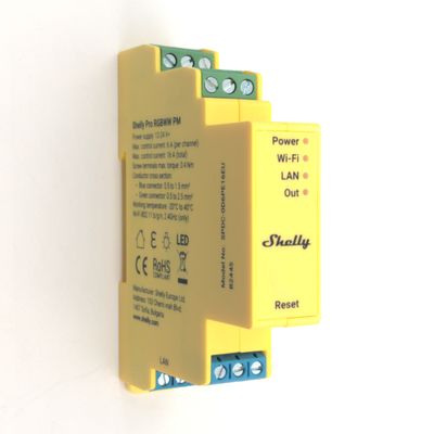 Shelly Pro RGBWW PM - 5-kanavainen ohjelmoitava 12/24V WiFi/Ethernet LED-kontrolleri energiamittauksella DIN-kiskoon
