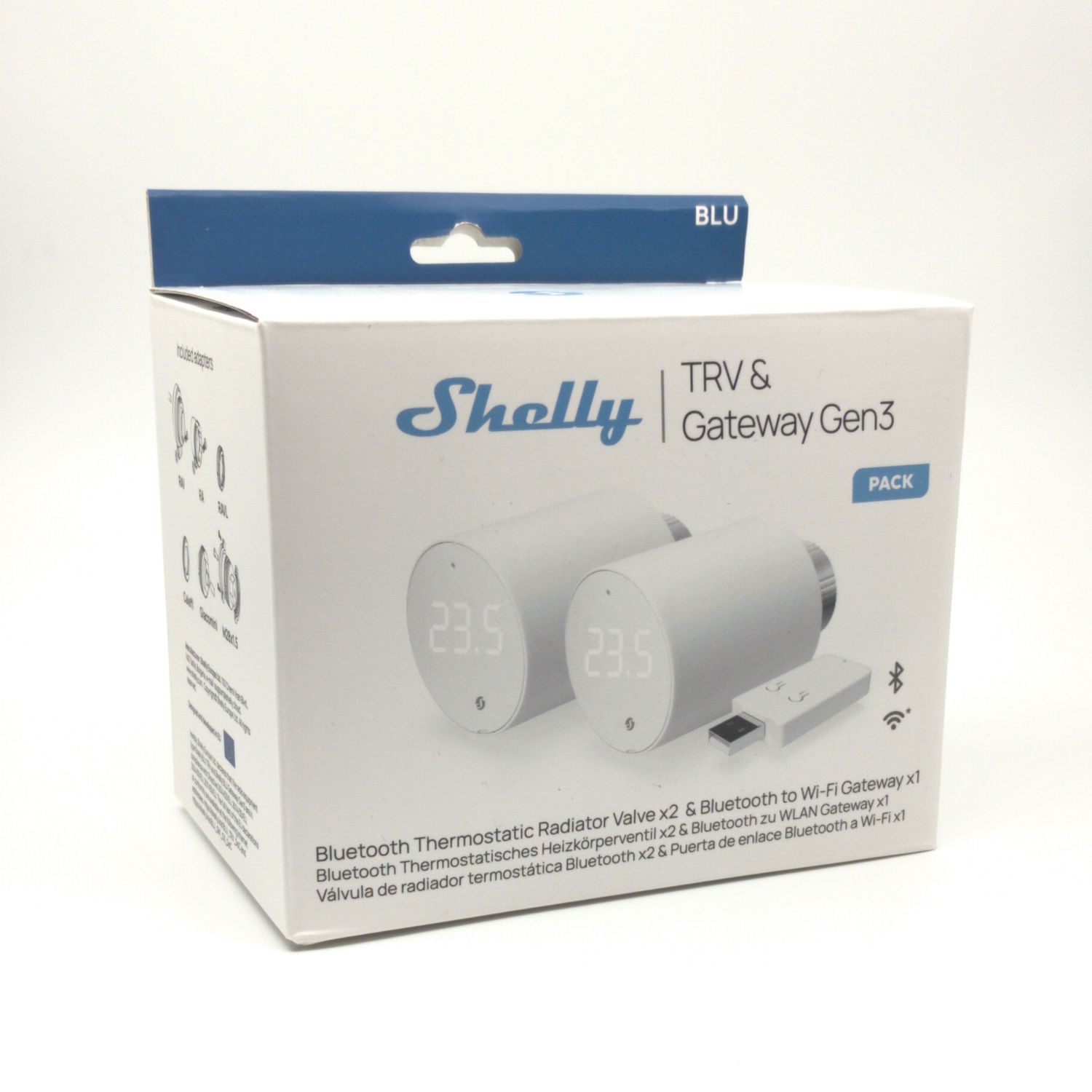 Shelly Blu TRV (2 kpl) - Bluetooth/Zigbee-termostaatti vesikiertoisiin pattereihin (sis. BLU Gateway Gen3)