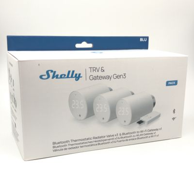 Shelly Blu TRV (3 kpl) - Bluetooth/Zigbee-termostaatti vesikiertoisiin pattereihin (sis. BLU Gateway Gen3)