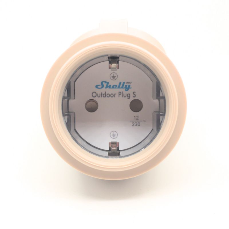 Shelly Outdoor Plug Gen3 - maitokahvin värinen 2500W energiaa mittaava ohjelmoitava WiFi-älypistorasia ulkokäyttöön Matter-tuella