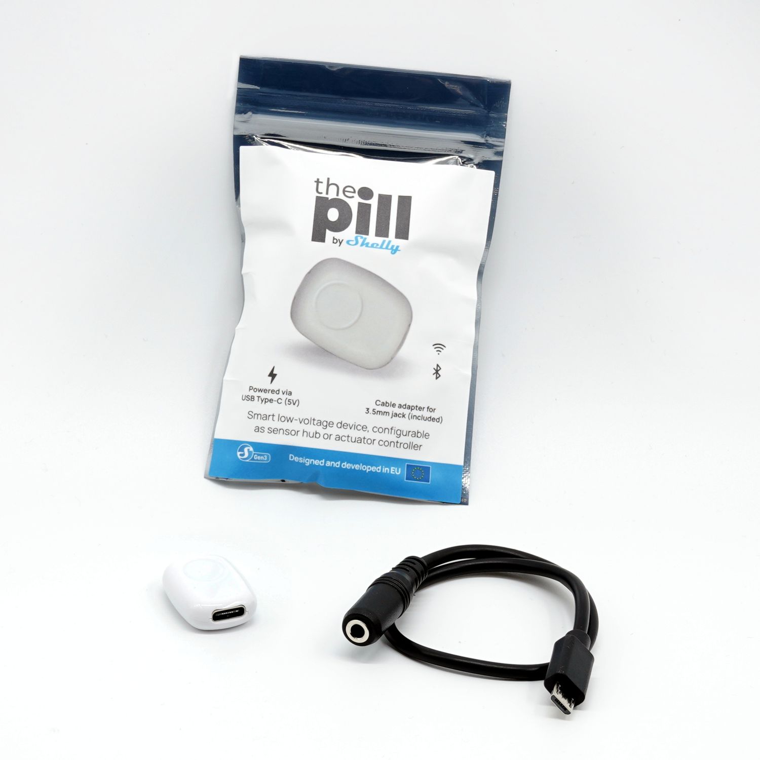 Shelly Pill - Wifi- / Bluetooth -liitännäinen laite lämpötilan mittaukseen ja pienoisjänniteintegraatioihin