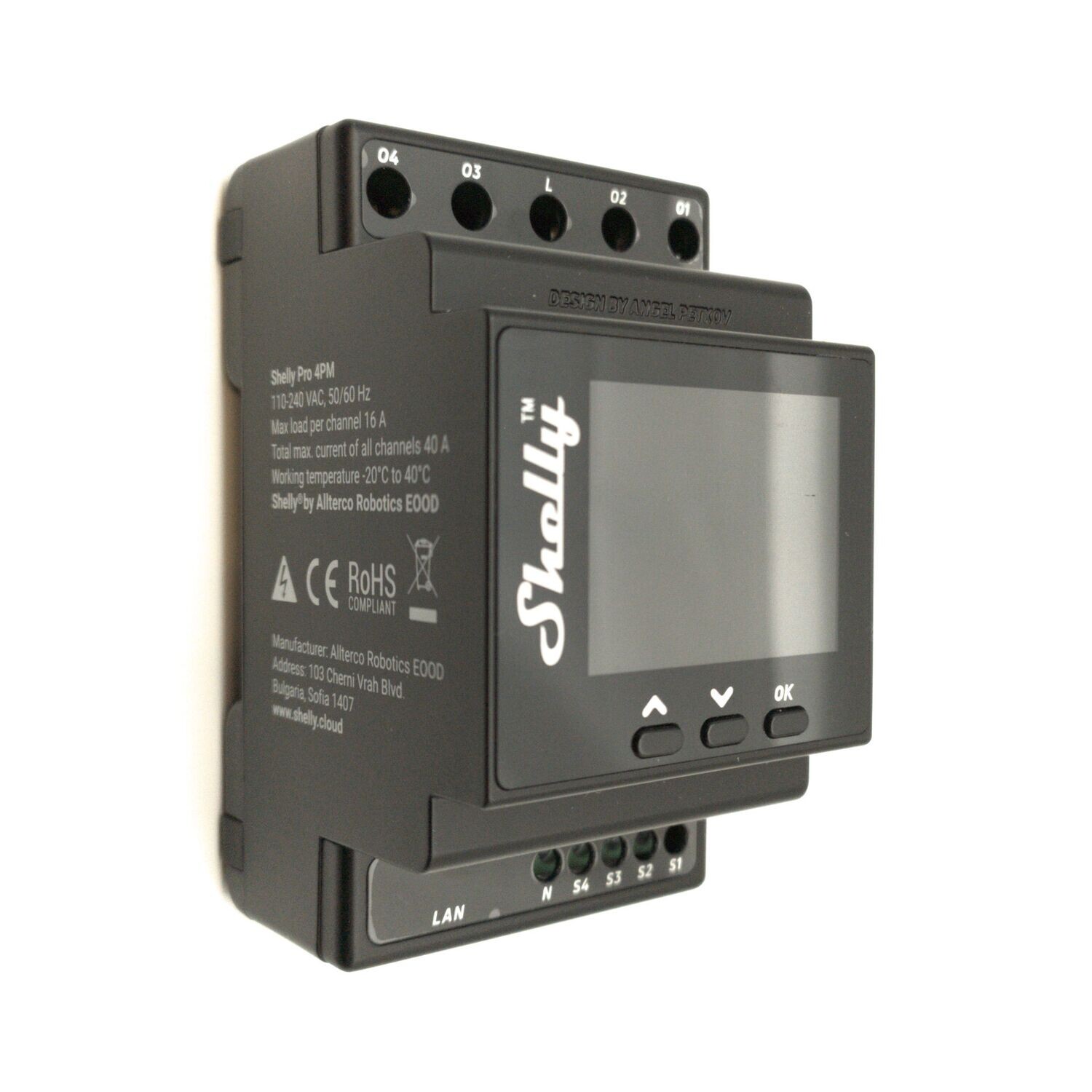 Shelly Pro 4PM V2 - 4x16A (40A) mittaava &amp; ohjelmoitava WiFi / Ethernet-rele DIN-kiskoon