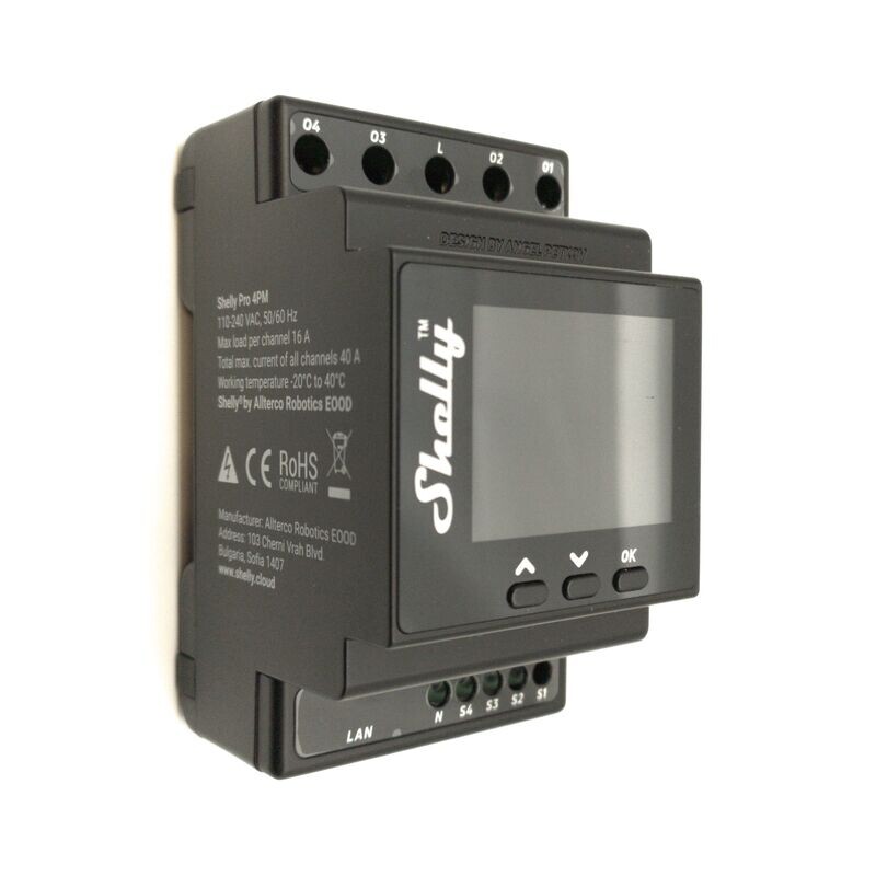 Shelly Pro 4PM V2 - 4x16A (40A) mittaava &amp; ohjelmoitava WiFi / Ethernet-rele DIN-kiskoon