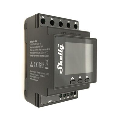 Shelly Pro 4PM V2 - 4x16A (40A) mittaava &amp; ohjelmoitava WiFi / Ethernet-rele DIN-kiskoon