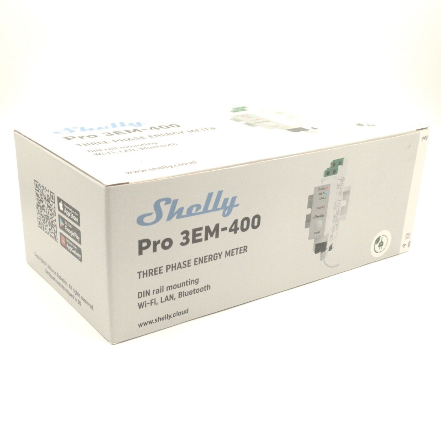 Shelly Pro 3EM - 3x400A ohjelmoitava 3-vaihe WiFi / Ethernet -energiamittari DIN-kiskoon
