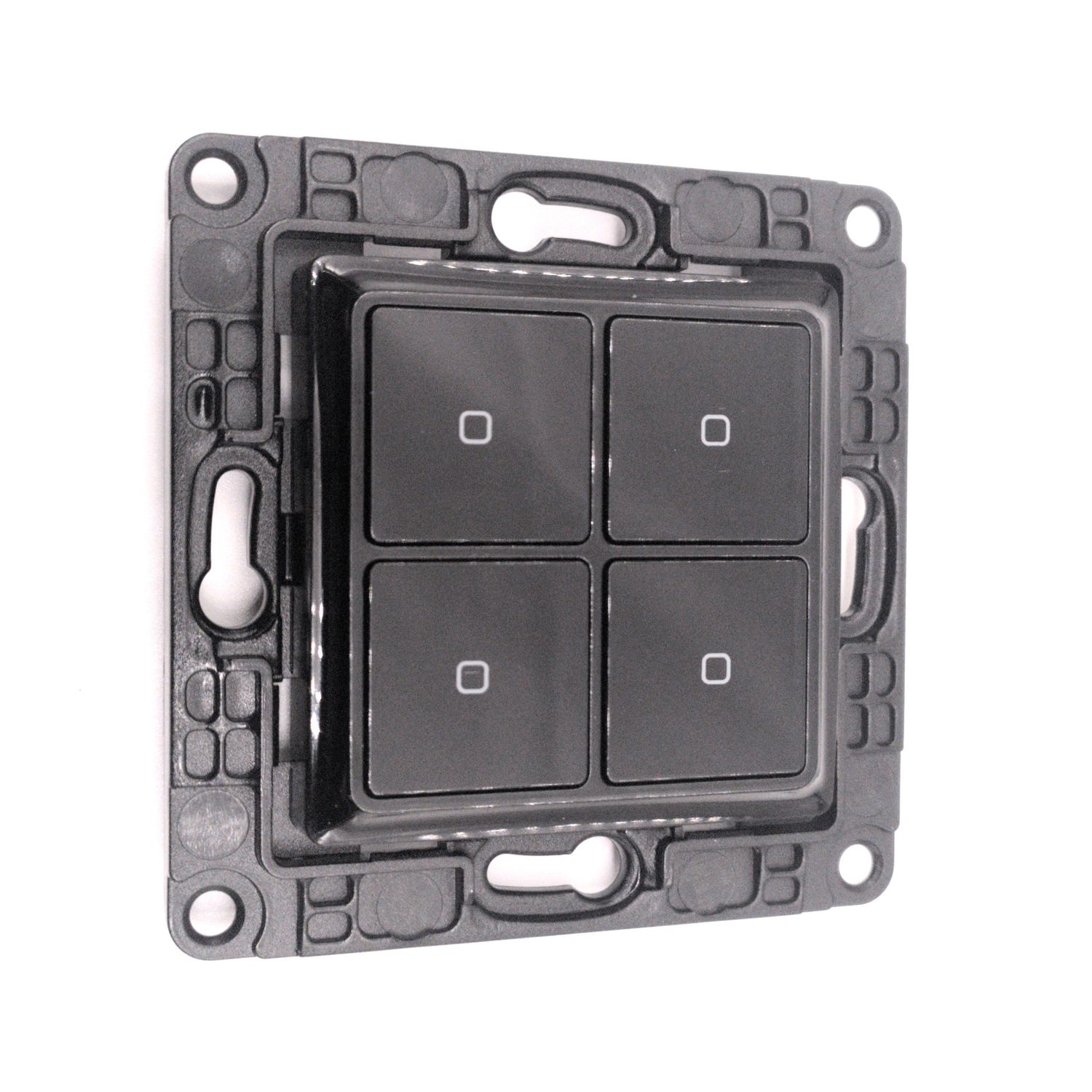 Shelly Wall Switch 4 - musta nelipainikkeinen kytkin ja pidike Plus / Gen3 / Gen4 -laitteille