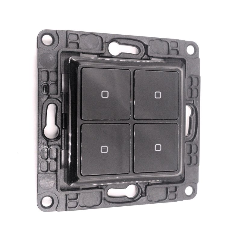 Shelly Wall Switch 4 - musta nelipainikkeinen kytkin ja pidike Plus / Gen3 / Gen4 -laitteille