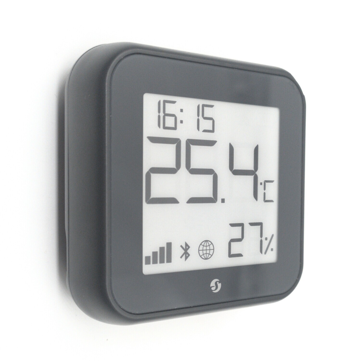 Shelly H&amp;T Gen3 - musta WiFI lämpötila- ja kosteusanturi näytöllä