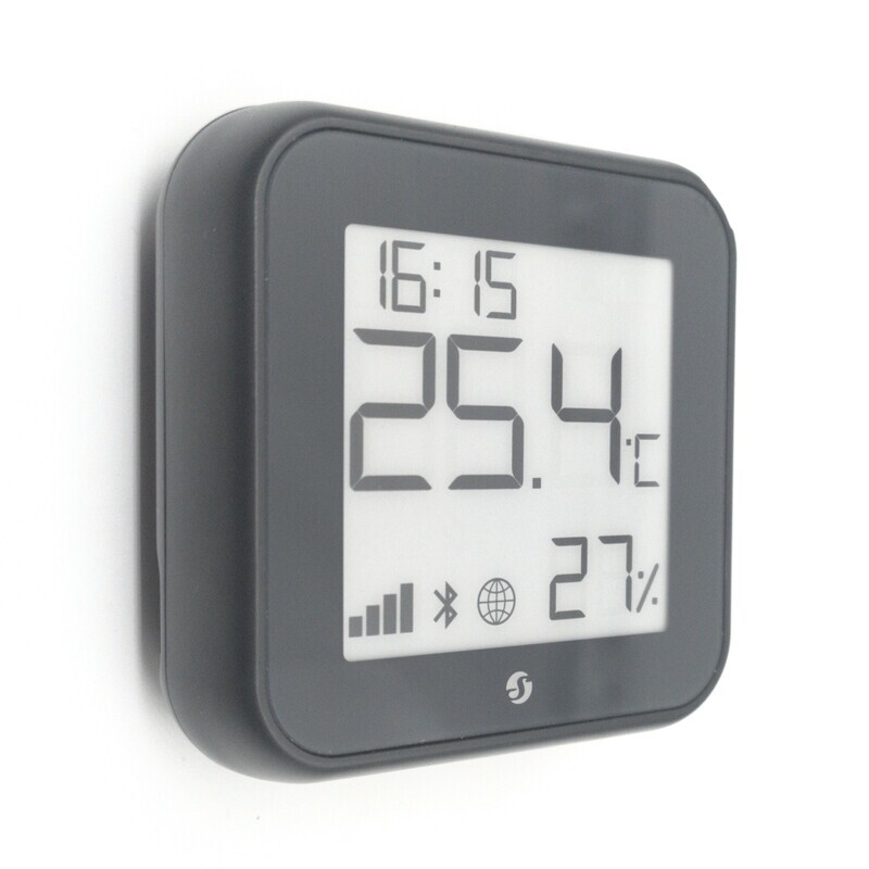 Shelly H&amp;T Gen3 - musta WiFI lämpötila- ja kosteusanturi näytöllä