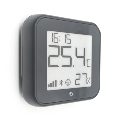 Shelly H&amp;T Gen3 - musta WiFI lämpötila- ja kosteusanturi näytöllä