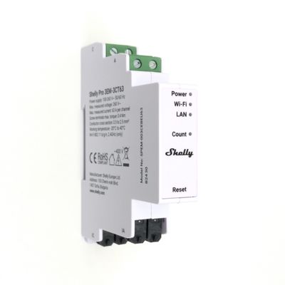 Shelly Pro 3EM 3CT63 - 3x63A ohjelmoitava 3-vaihe WiFi / Ethernet -energiamittari kompaktilla virta-anturilla DIN-kiskoon